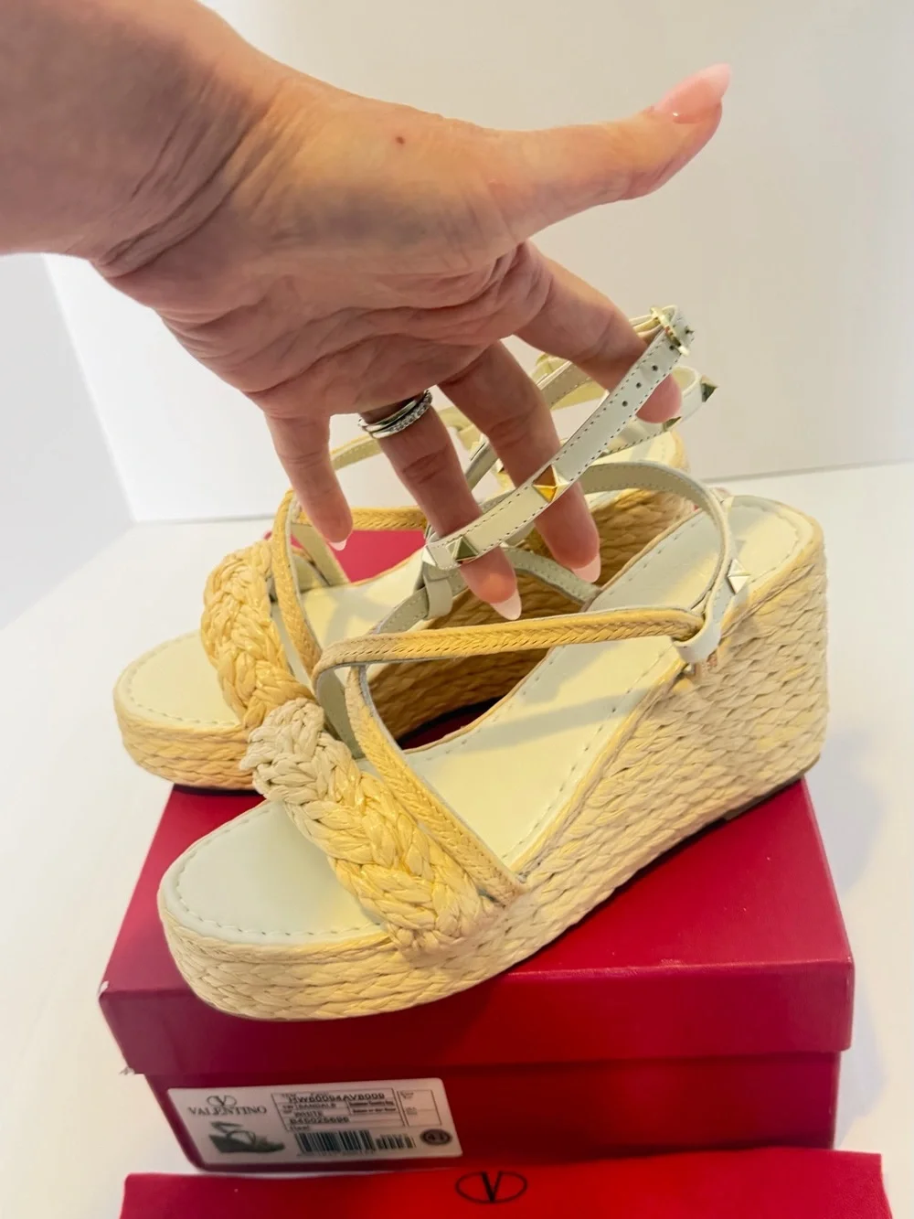 *Inspired Shoe*Cream Braided Espadrille Wedge Sandals with Ankle Straps